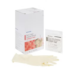 McKesson Perry Performance Plus Surgical Gloves Size 7.5 Sterile Latex Standard Cuff Length Smooth Cream Chemo Tested 50 Pairs per Box