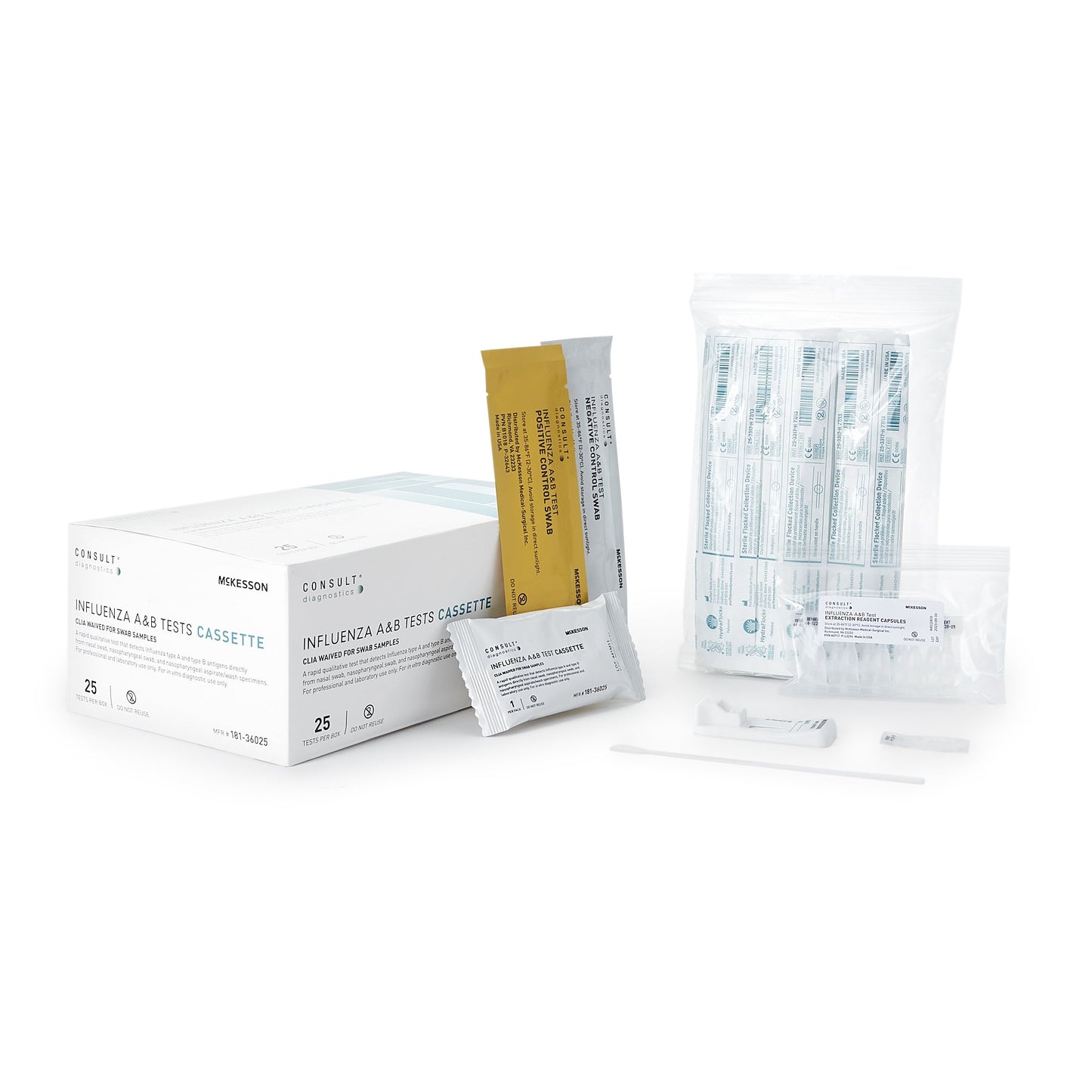Respiratory Test Kit McKesson Consult Influenza A + B 25 Tests CLIA Waived Sample Dependent