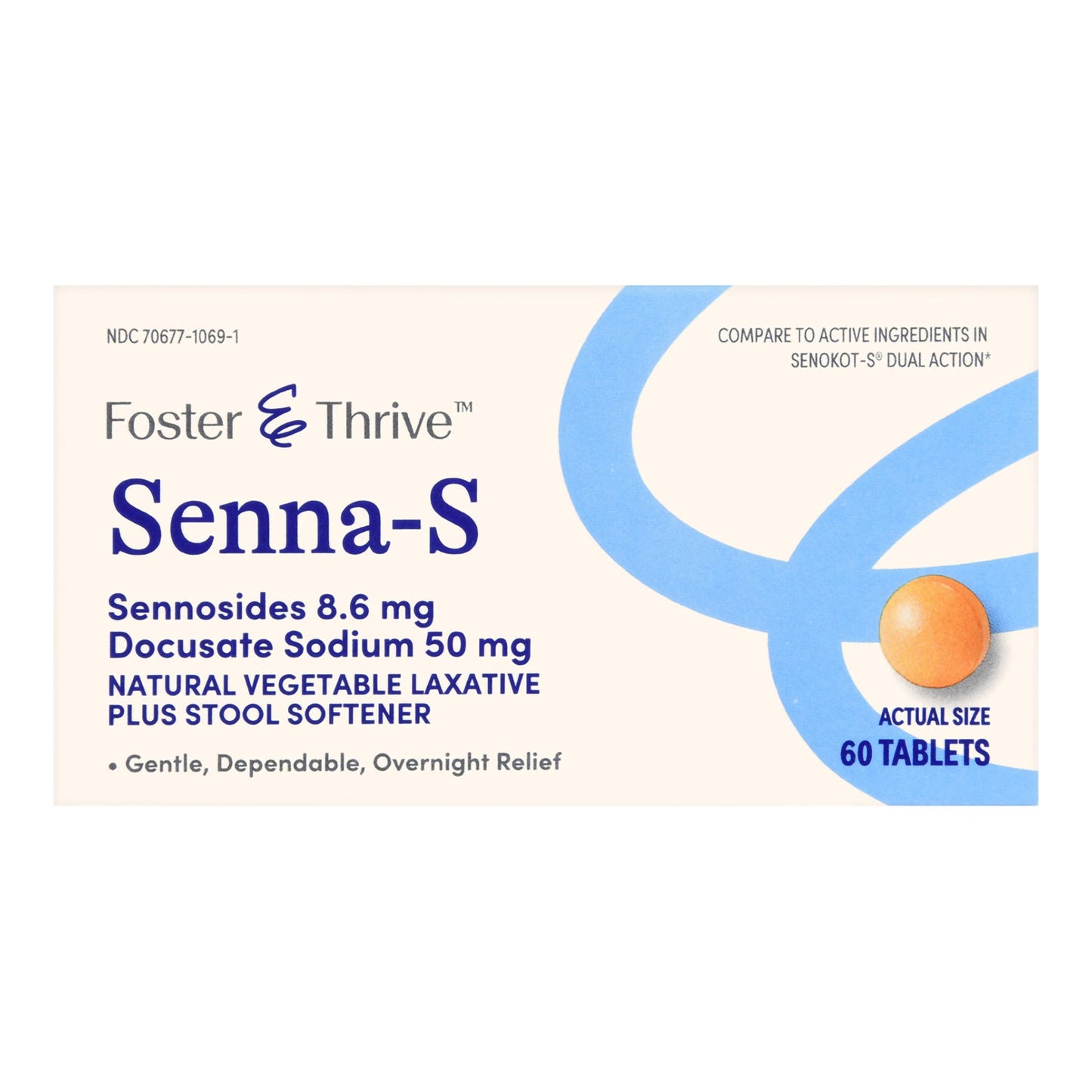 Stool Softener Foster & Thrive Tablet 60 per Bottle 50 mg - 8.6 mg Strength Docusate Sodium / Calcium Sennosides