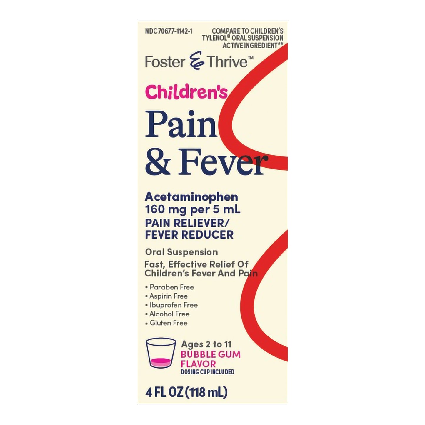 Children's Pain Relief Foster & Thrive 160 mg Strength Acetaminophen Suspension 4 oz.