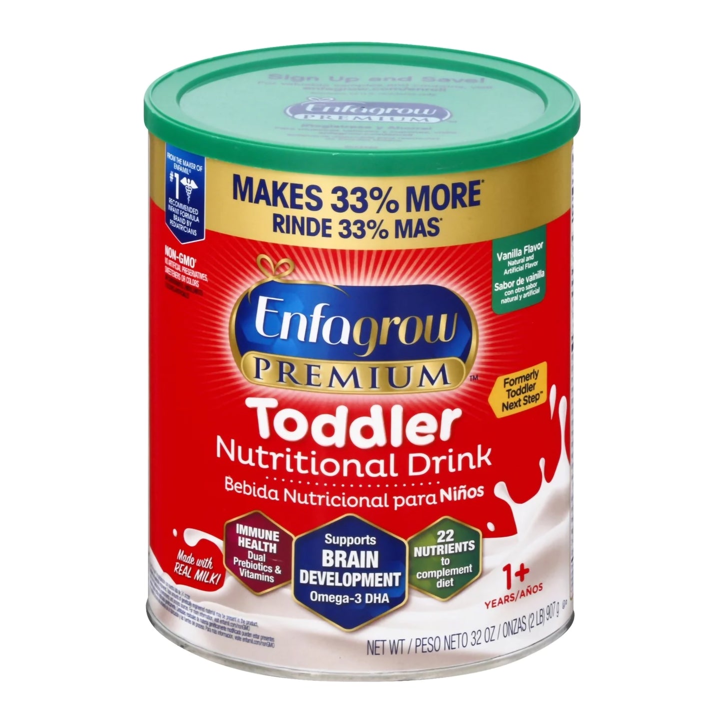 Toddler Formula Enfagrow PREMIUM Vanilla Flavor 32 oz. Can Powder