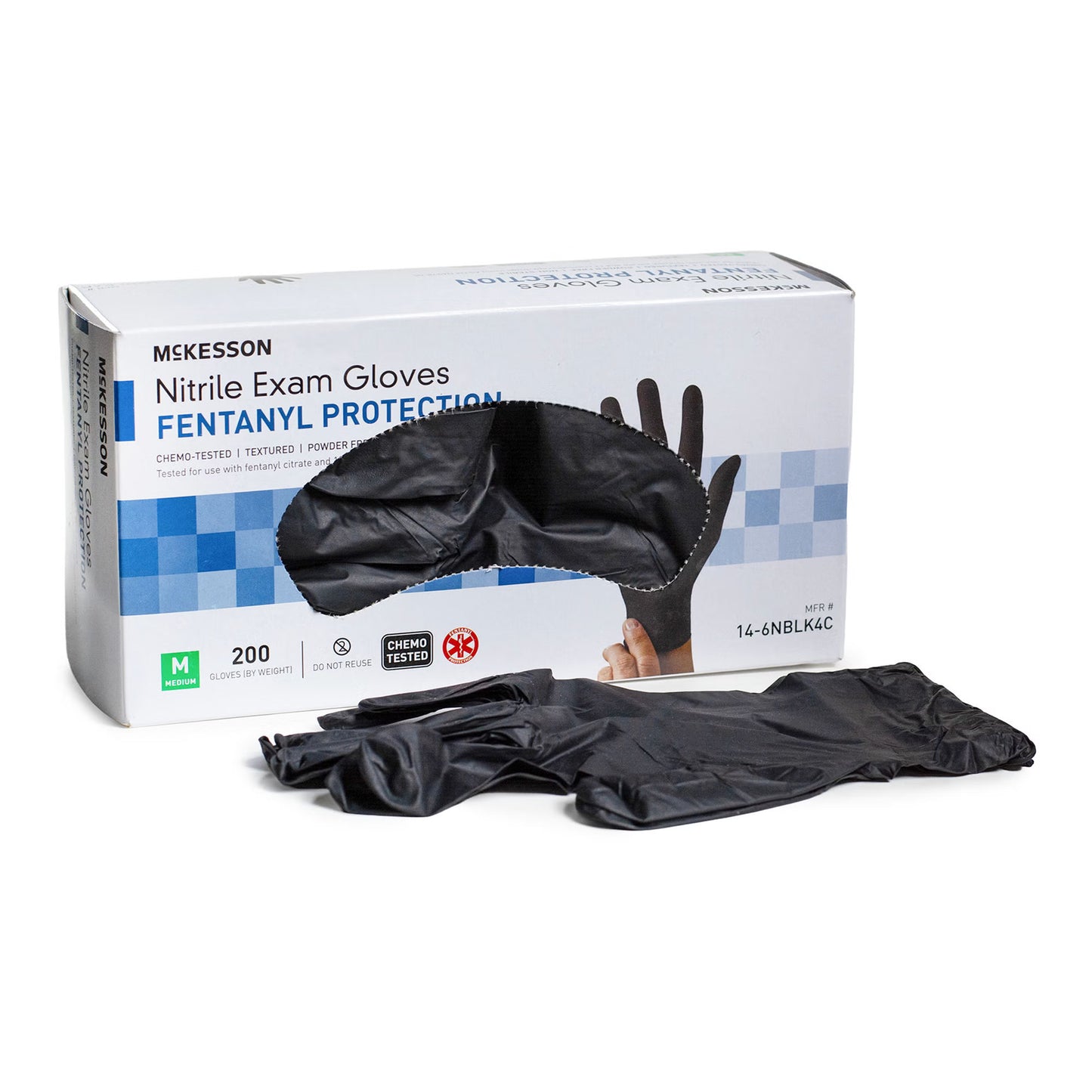 McKesson Confiderm BLK Nitrile Exam Gloves Medium NonSterile Black Textured Fingertips Chemo Tested 200 per Box