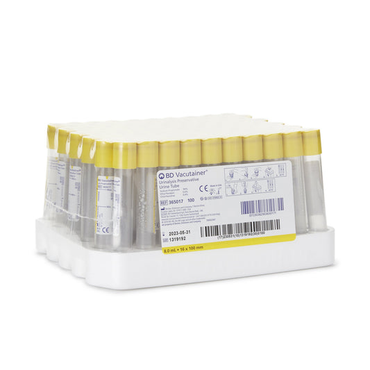 TUBE, URINALYSIS 8ML 16X100ML W/YLW TOP (100/PK 10PK/C