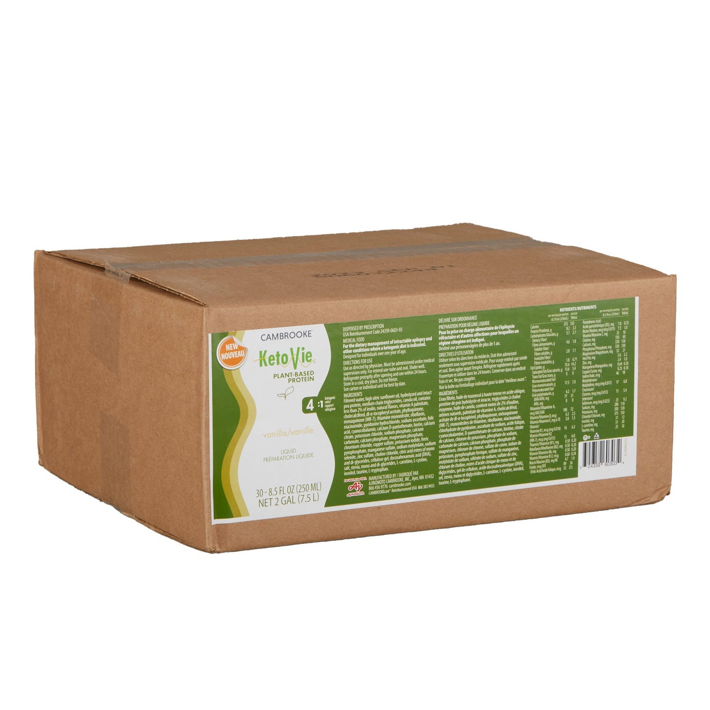 Oral Supplement KetoVie 4:1 Plant-Based Protein Vanilla Flavor Liquid 8.5 oz. Carton