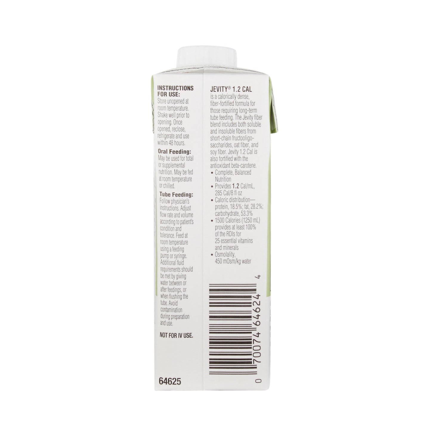 Tube Feeding Formula Jevity 1.2 Cal with Fiber Unflavored Liquid 8 oz. Reclosable Carton (24 / CS)