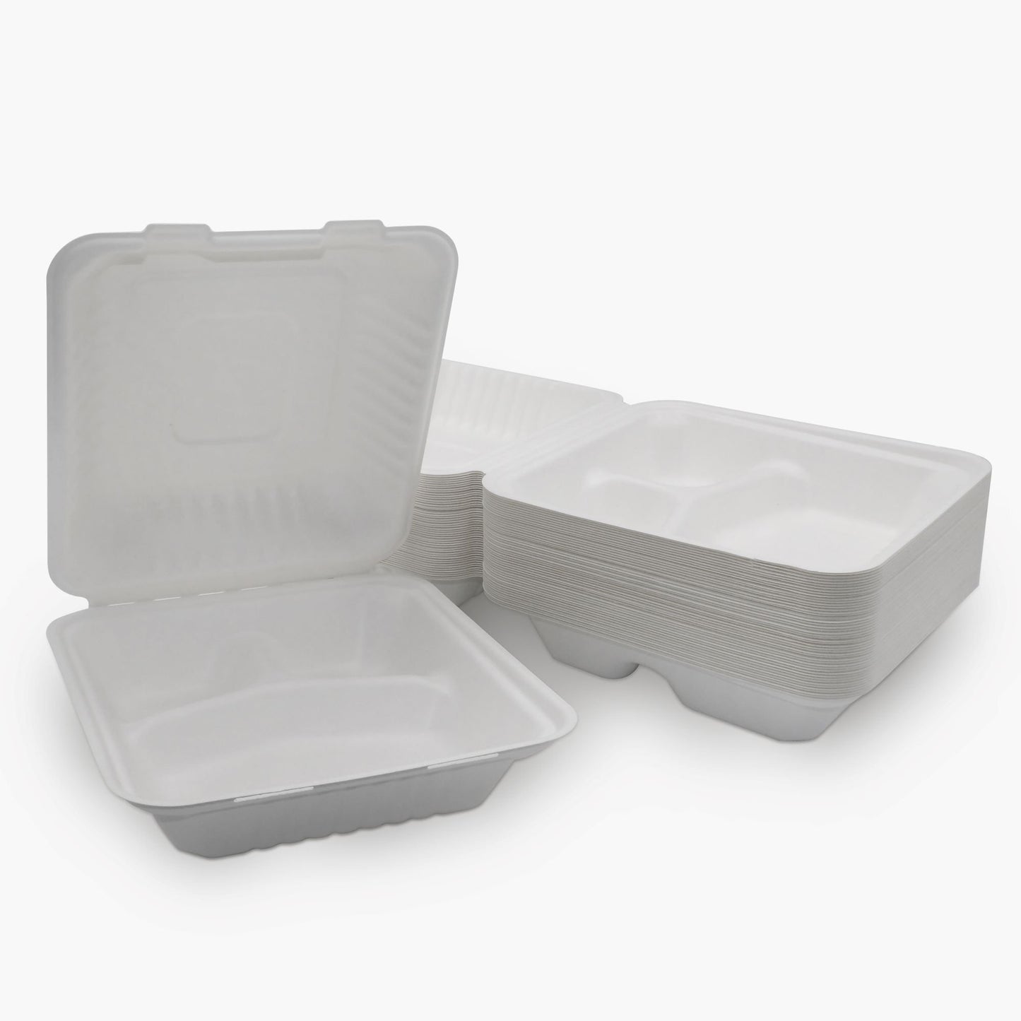 CONTAINER, 3-COMPRTMT TAKE OUTFIBER CLAMSHELL WHT 8" (200/C