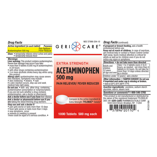 ACETAMINOPHEN TAB 500MG 1000/BT 12BT/CS
