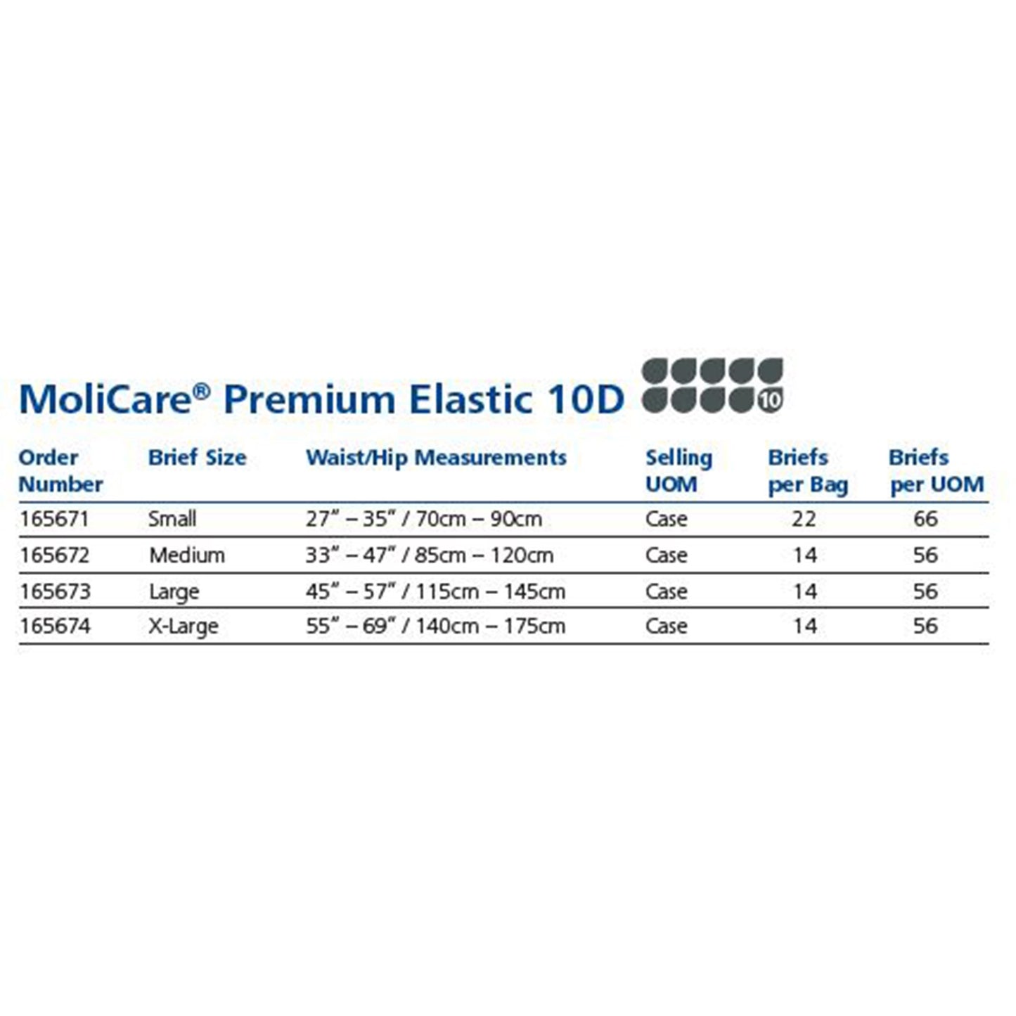 BRIEF, MOLICARE PREMIUM ELASTIC 10D LG (14/PK 4PK/CS)
