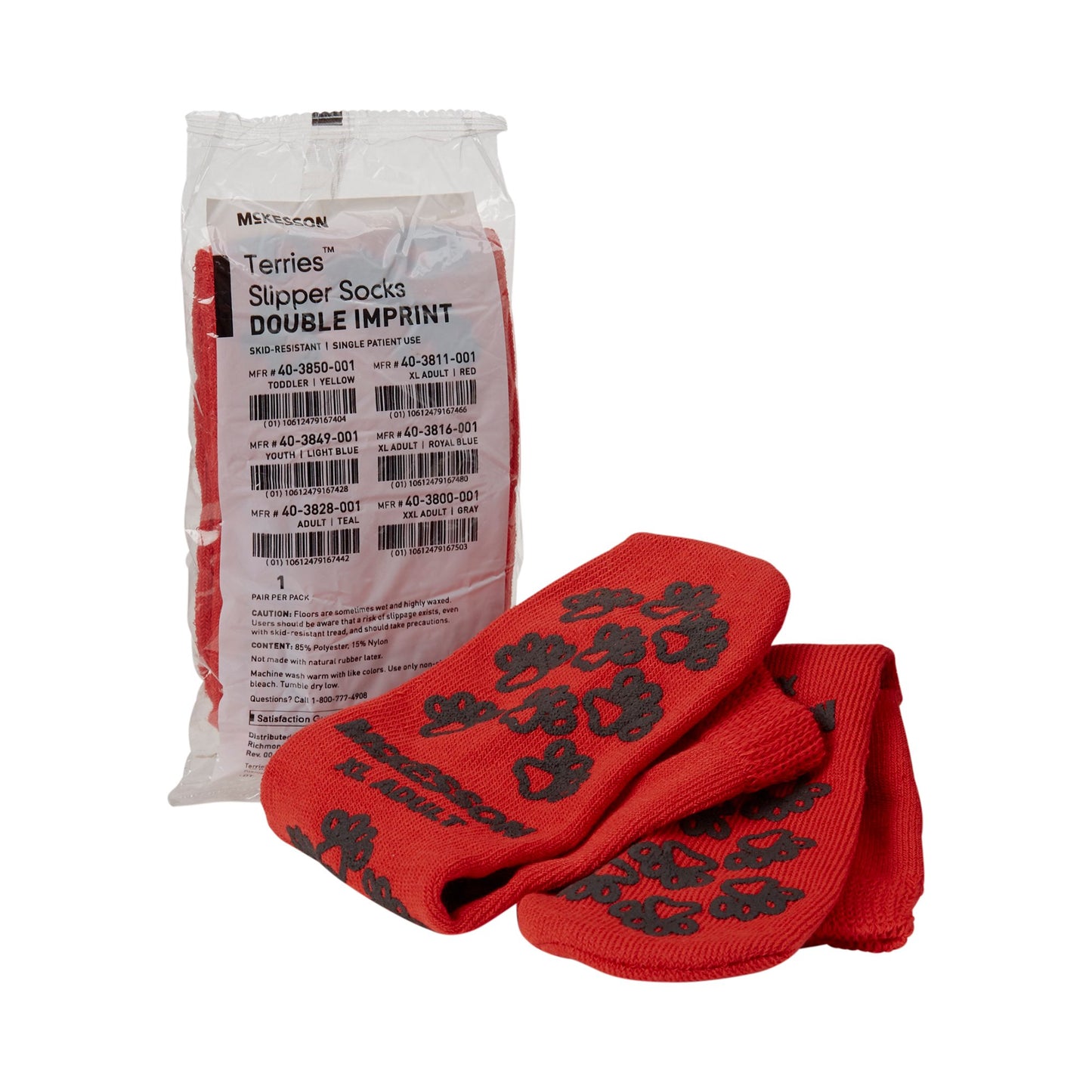 Slipper Socks McKesson Terries Unisex Adult X-Large Double Tread Single Patient Use Red