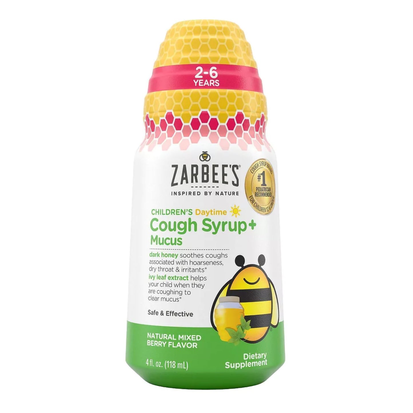 Zarbee's Children's Daytime Cough Syrup + Mucus, Mixed Berry, 4-ounce bottle