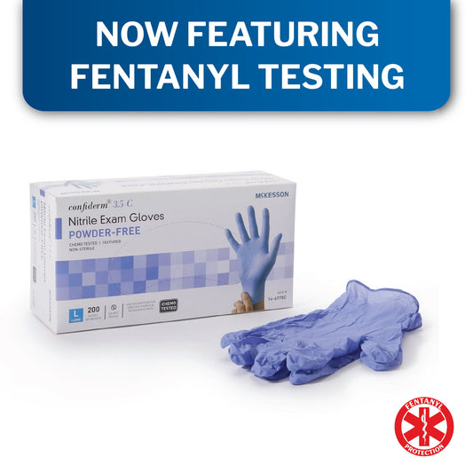 McKesson Confiderm 3.5C Nitrile Exam Gloves Large NonSterile Blue Textured Fingertips Chemo Tested 200 per Box