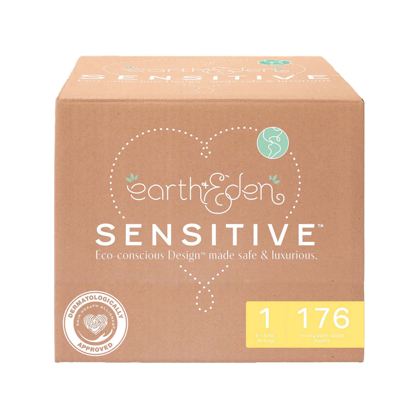 Earth & Eden Sensitive™ Baby Diapers, Size 1 for Babies Weighing 8 – 14 lbs.