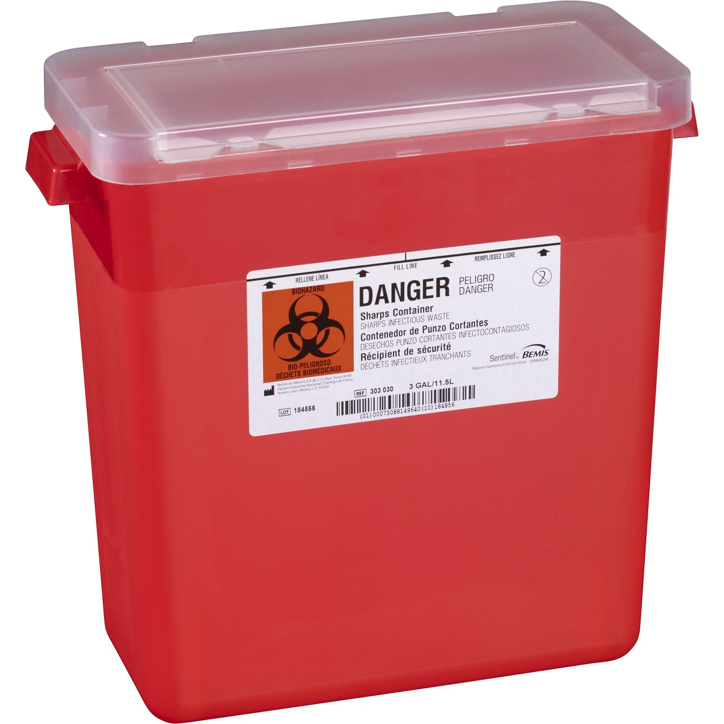 Bemis™ Sentinel Sharps Container, 3 Gallon, 13-1/2 x 13-7/8 x 6-7/8 Inch