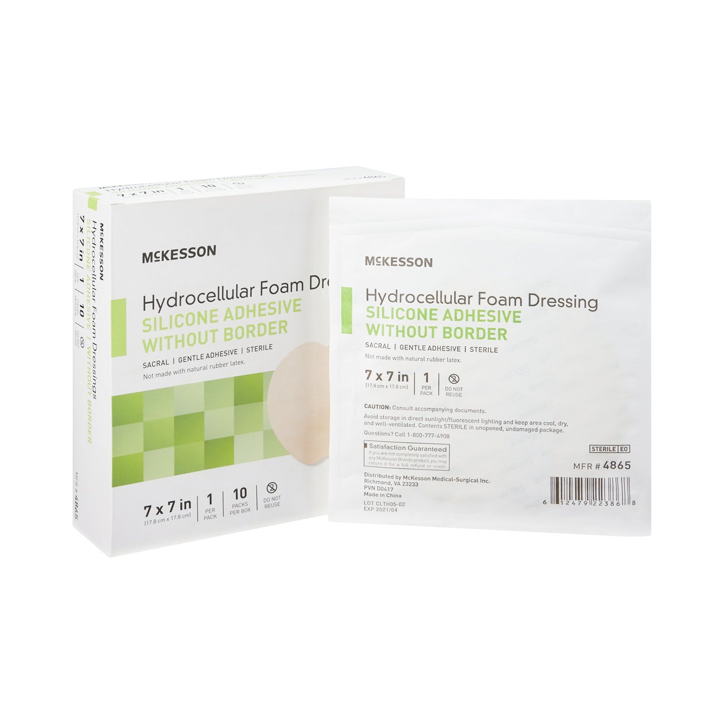 McKesson Hydrocellular Foam Dressing, Silicone Adhesive, w/o Border, 7 x 7 Inch