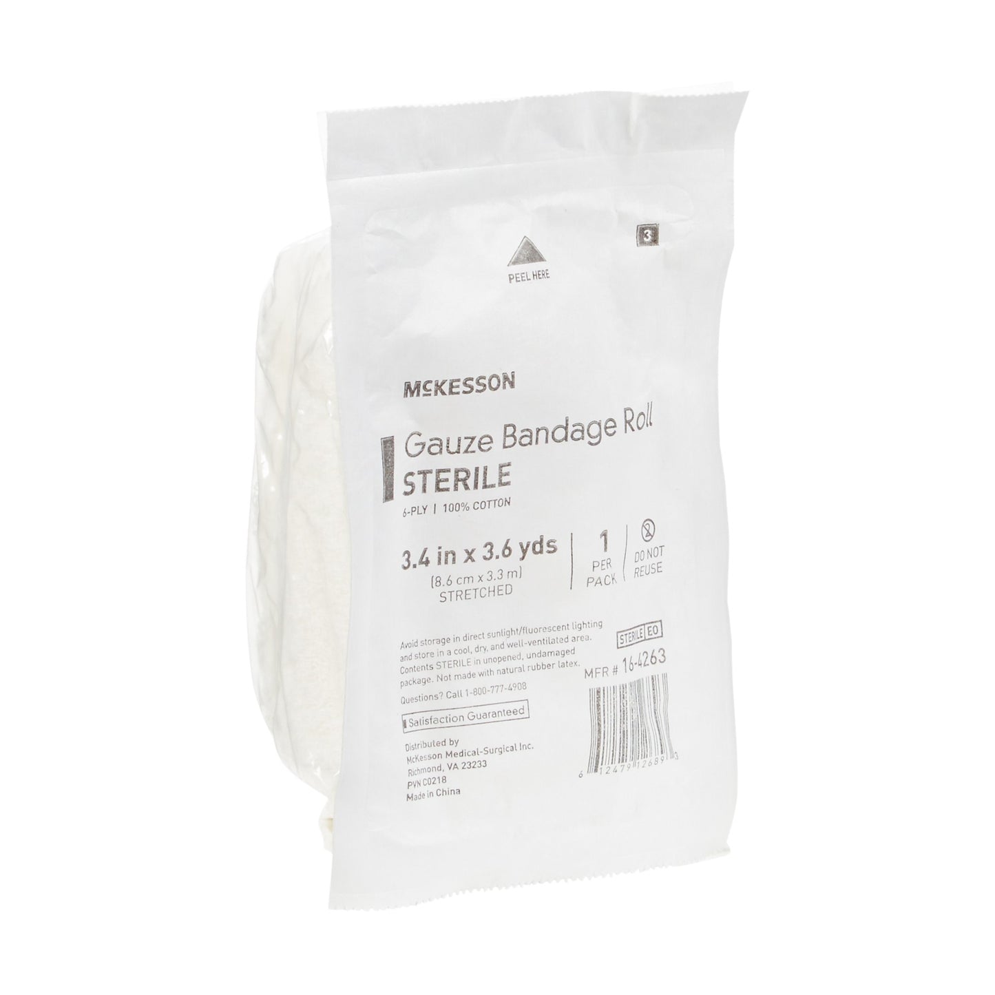 Fluff Bandage Roll McKesson 3-2/5 Inch X 3-3/5 Yard 6-Ply Sterile 1 per Pack