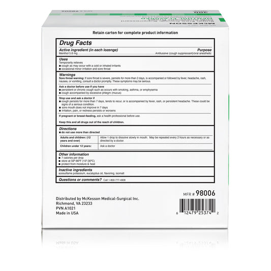 LOZENGE, COUGH SUPPRESS SUG-FREE MENTHOL (300/BX 12BX/CS)