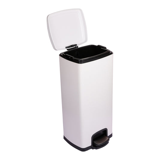 WASTECAN, STEP-ON SQ METAL WHT32QT