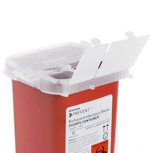 Sharps Container McKesson Prevent Red Base 6-1/4 H X 4-1/4 W X 4-1/4 D Inch Vertical Entry 0.25 Gallon