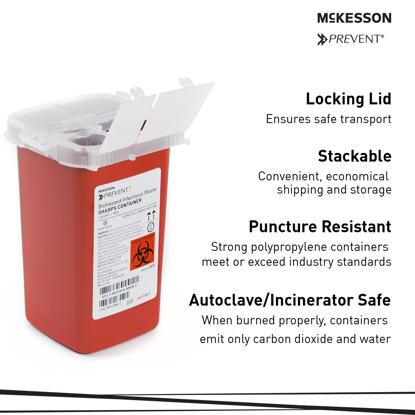 Sharps Container McKesson Prevent Red Base 6-1/4 H X 4-1/4 W X 4-1/4 D Inch Vertical Entry 0.25 Gallon