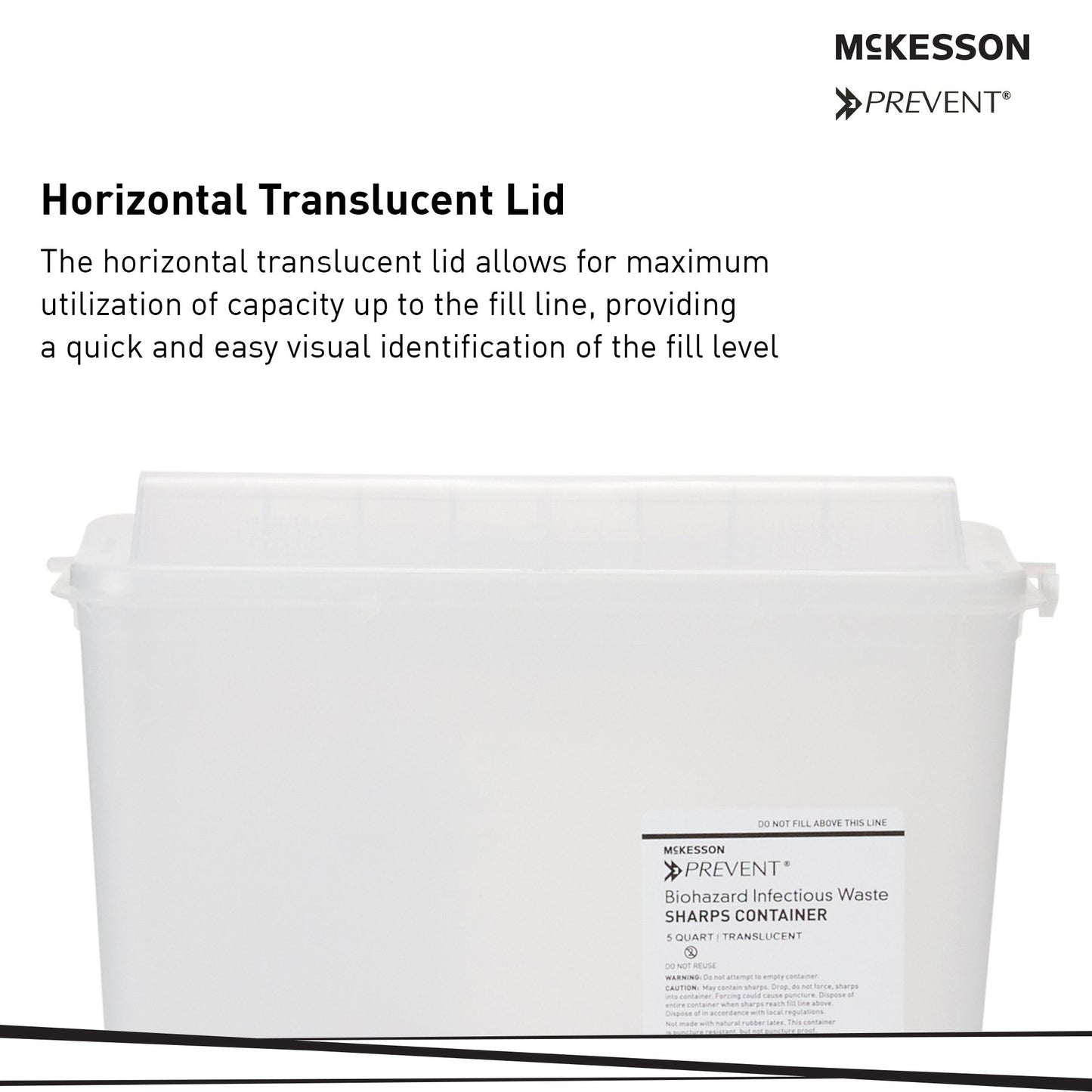 Sharps Container McKesson Prevent Translucent Base 10-3/4 H X 10-1/2 W X 4-3/4 D Inch Horizontal Entry 1.25 Gallon