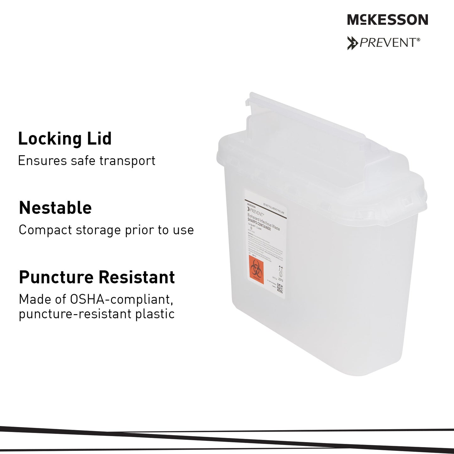 Sharps Container McKesson Prevent Translucent Base 11 H X 12 W X 4-3/4 D Inch Horizontal Entry 1.35 Gallon