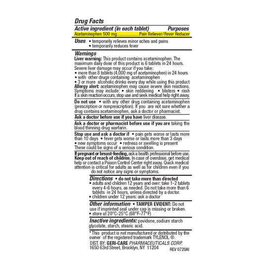 ACETAMINOPHEN, TAB 500MG (50/BT 12BT/CS)
