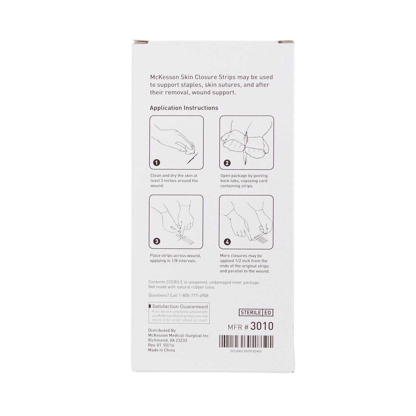 McKesson Skin Closure Strip 1/2 X 4 Inch Nonwoven Material Reinforced Strip White