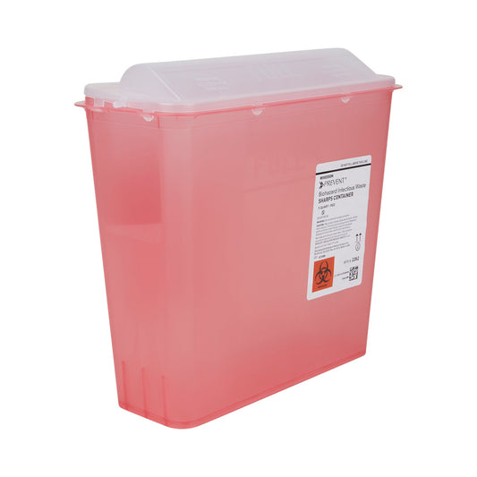 Sharps Container McKesson Prevent Translucent Red Base 10-3/4 H X 10-1/2 W X 4-3/4 D Inch Horizontal Entry 1.25 Gallon