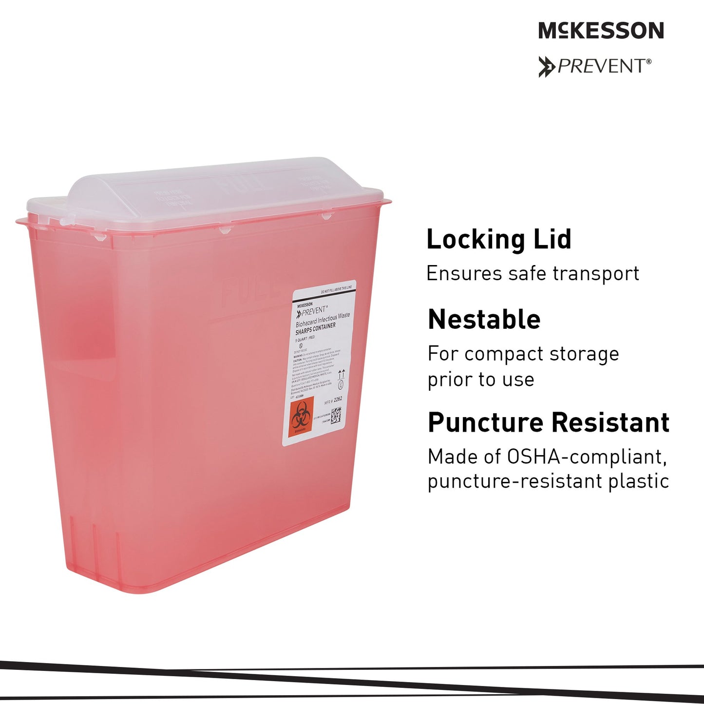 Sharps Container McKesson Prevent Translucent Red Base 10-3/4 H X 10-1/2 W X 4-3/4 D Inch Horizontal Entry 1.25 Gallon