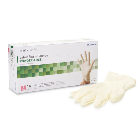McKesson Confiderm Latex Exam Gloves Small NonSterile Ivory Fully Textured 100 per Box