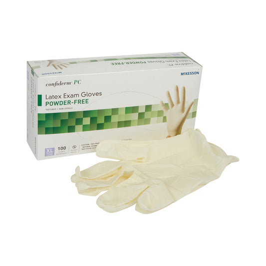 McKesson Confiderm 4.5C Latex Exam Gloves X-Large NonSterile Ivory Fully Textured 100 per Box