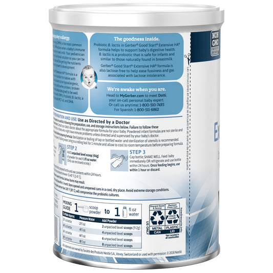 Infant Formula Gerber Good Start Extensive HA Unflavored 14.1 oz. Can Powder Whey Protein Cow's Milk Allergy