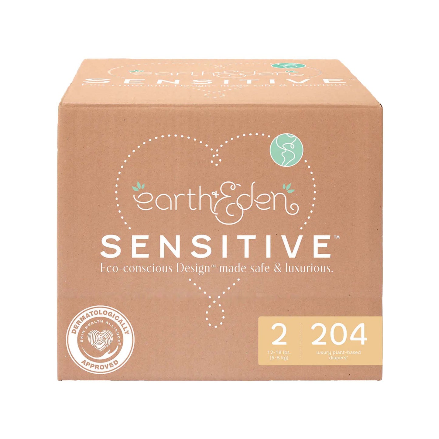 Earth & Eden Sensitive™ Baby Diapers, Size 2 for Babies Weighing 12 – 18 lbs.