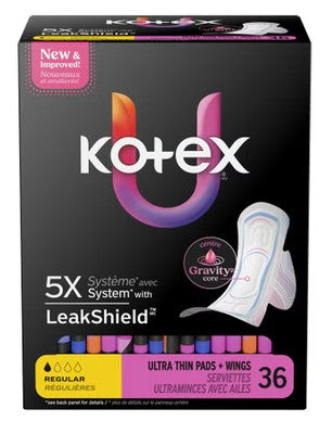 U by Kotex Security Ultra Thin Pads with Wings, Regular Absorbency