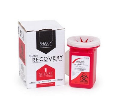 Mailback Sharps Container Sharps Recovery System™ Red Base 4-1/2 L X 4-1/2 W X 7 H Inch Vertical Entry 0.25 Gallon