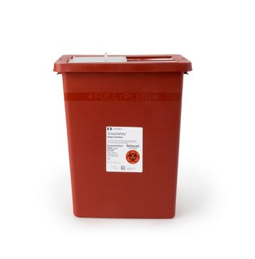 Sharps Container SharpSafety™ Red Base 17-3/4 H X 11 W X 15-1/2 D Inch Vertical Entry 8 Gallon
