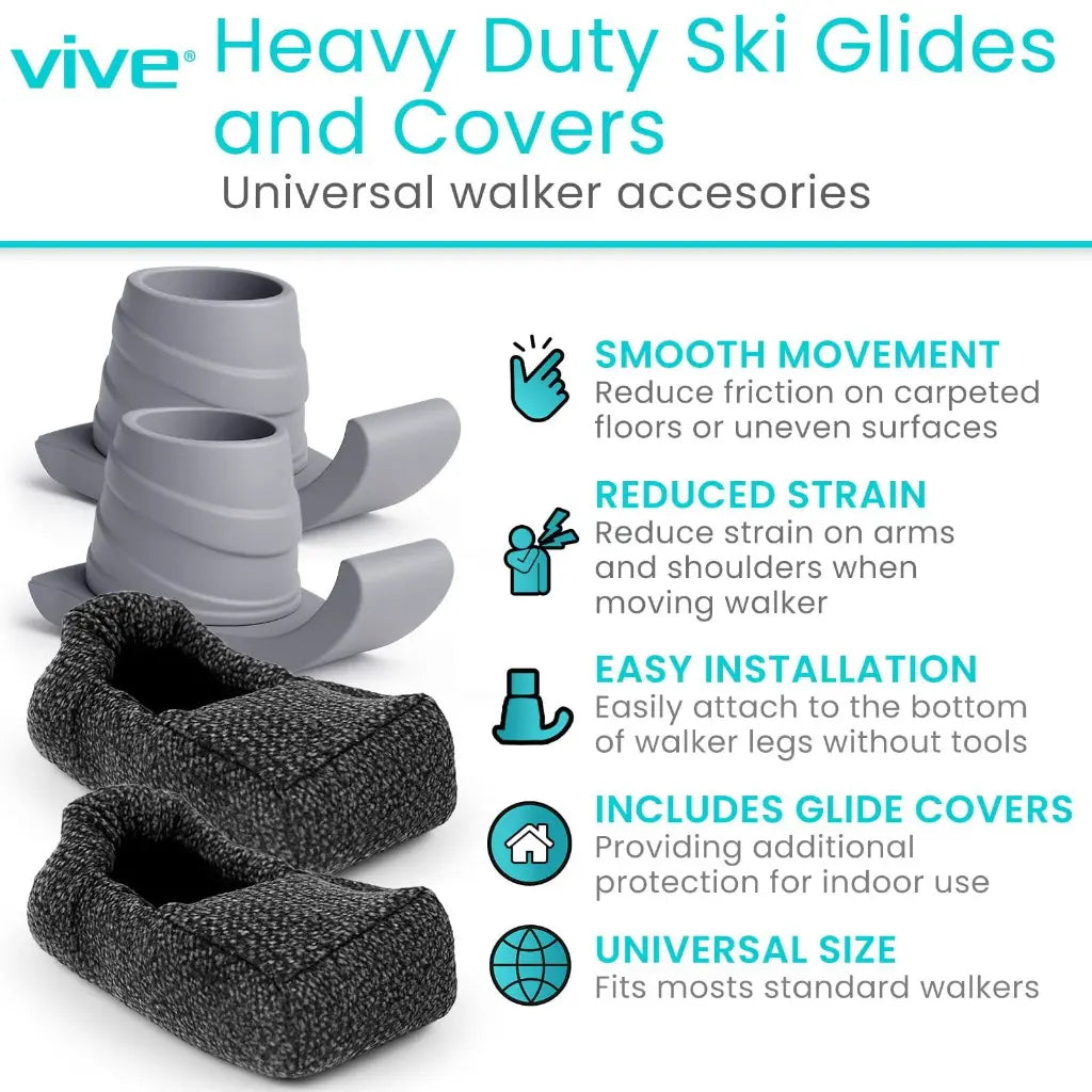 Vive Health Walker Ski Glides And Covers Heavy Duty