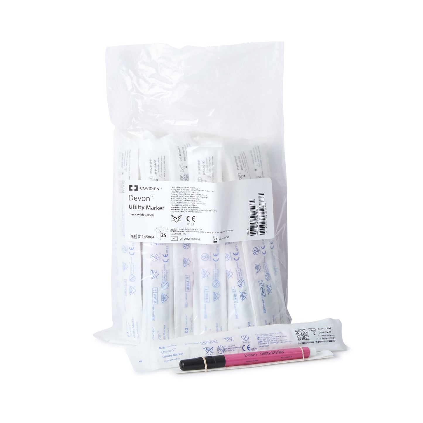 Devon™ Medical Utility Marker w/ Labels, Fine Tip, Permanent Black Ink, Sterile