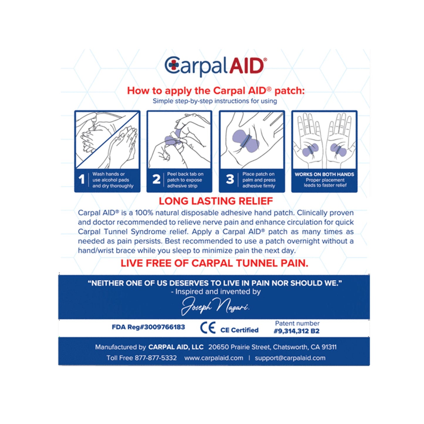 CarpalAid® Patch Hand-Based Carpal Tunnel Support, Small