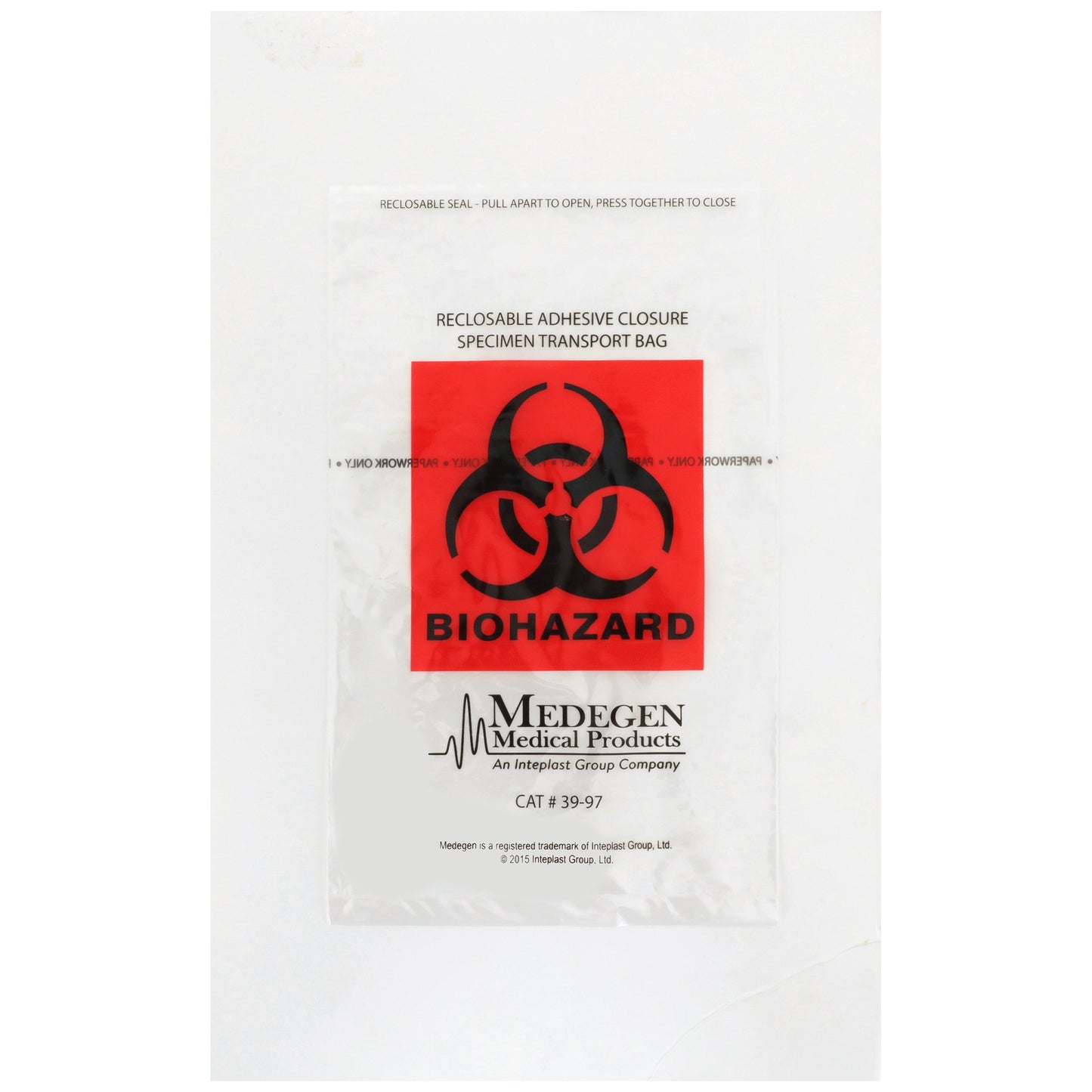 Medegen Specimen Transport Bag with Document Pouch, Adhesive Closure, 6 x 9 Inch