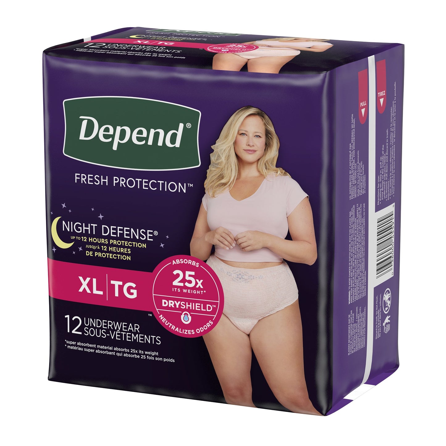 UNDERWEAR, DEPEND NIGHT DEFENSE BLUSH XLG (12/PK 4PK/CS)