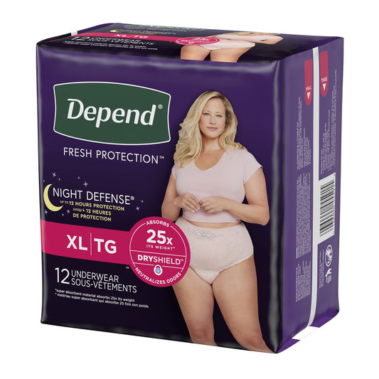 UNDERWEAR, DEPEND NIGHT DEFENSE BLUSH XLG (12/PK 4PK/CS)