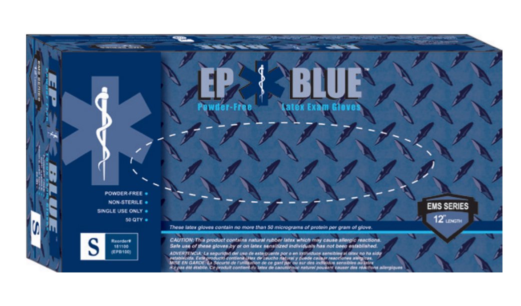 DermAssist® EP Blue™ Latex Extended Cuff Length Exam Glove, Large, Blue