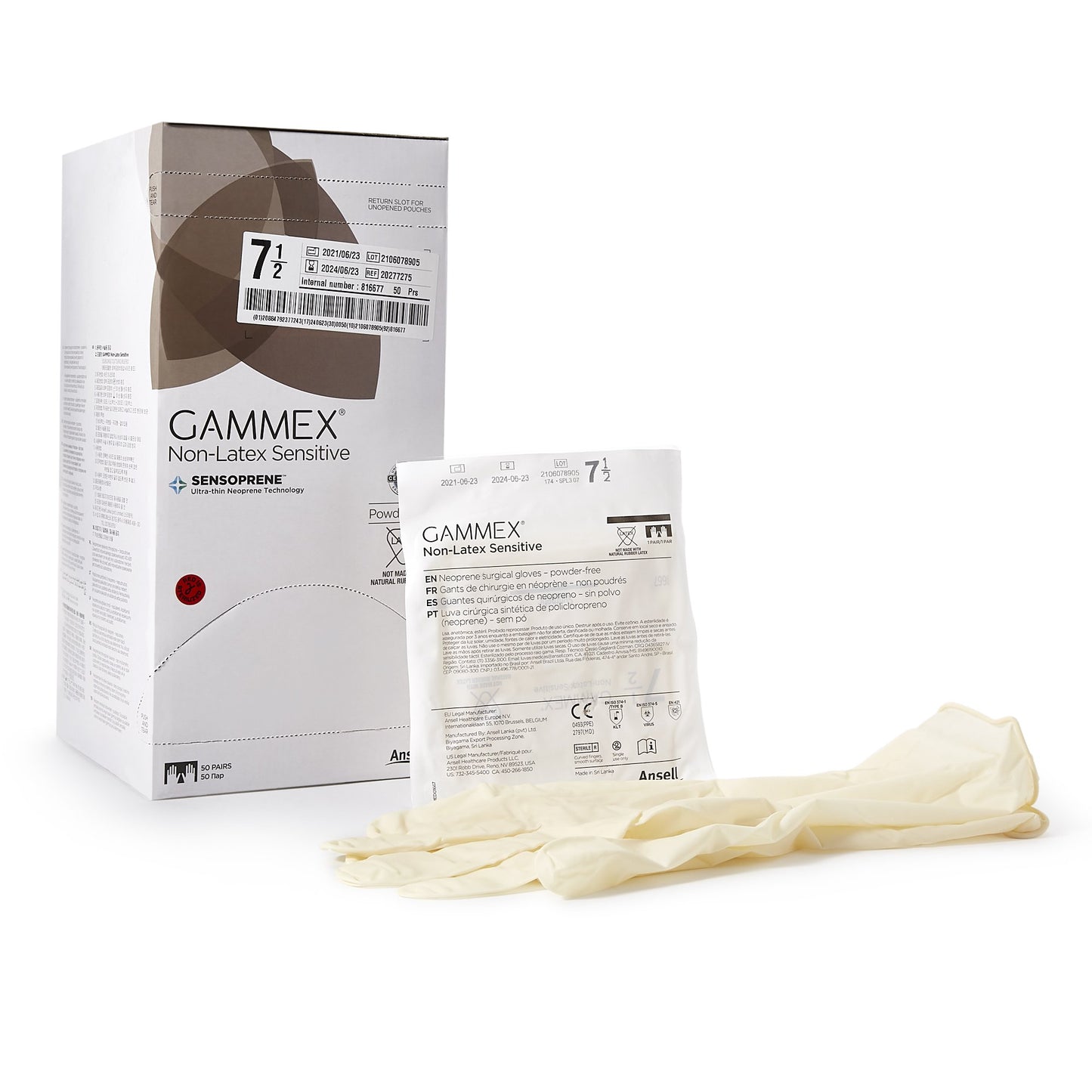 Gammex® Non-Latex Sensitive Polychloroprene Surgical Glove, Size 7-1/2, Cream