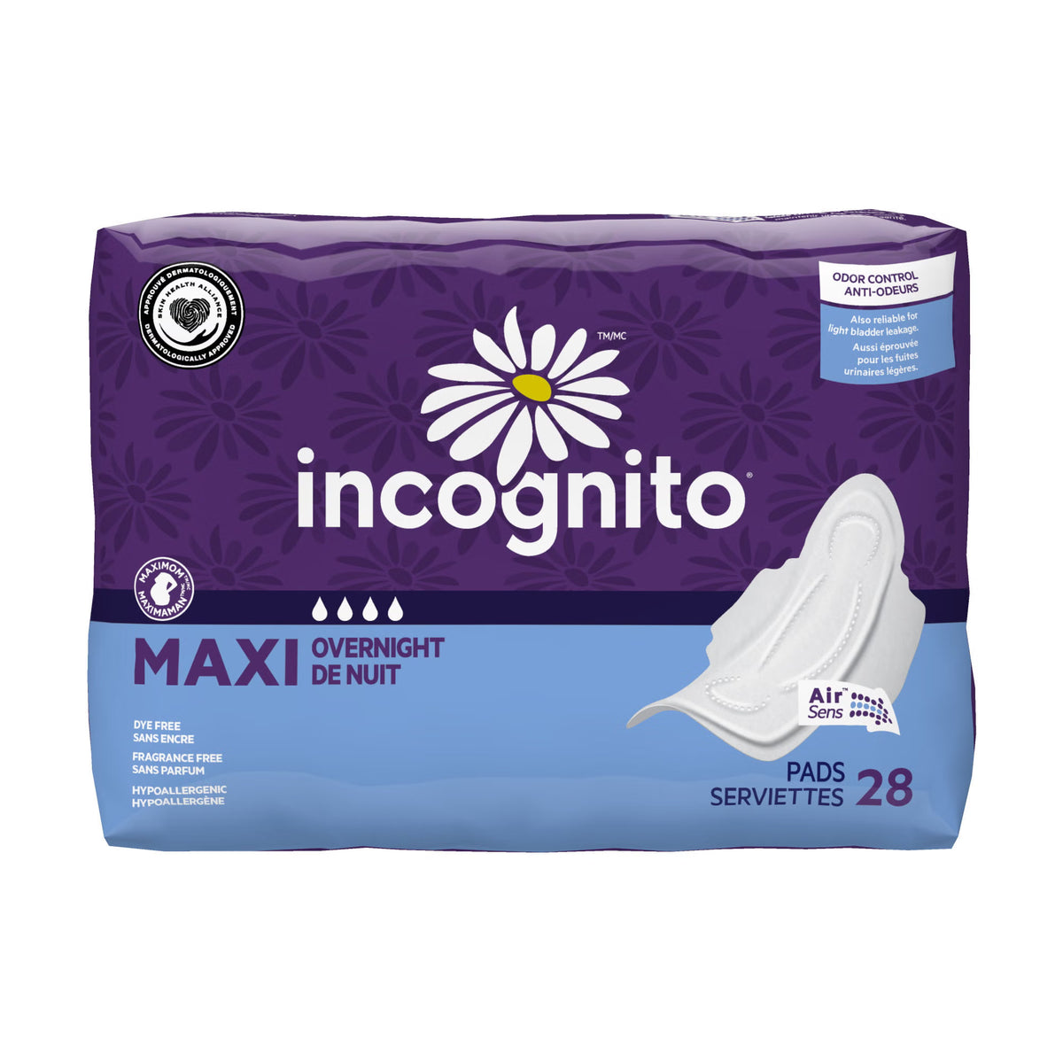 Feminine Pad Incognito Maxi with Wings / Overnight Heavy Absorbency