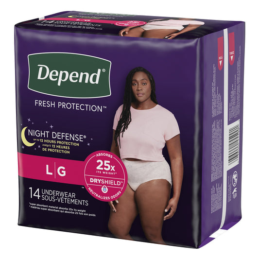 UNDERWEAR, INCONT DEPEND OVRNIGHT BLUSH FML LG (14/PK 4PK/C