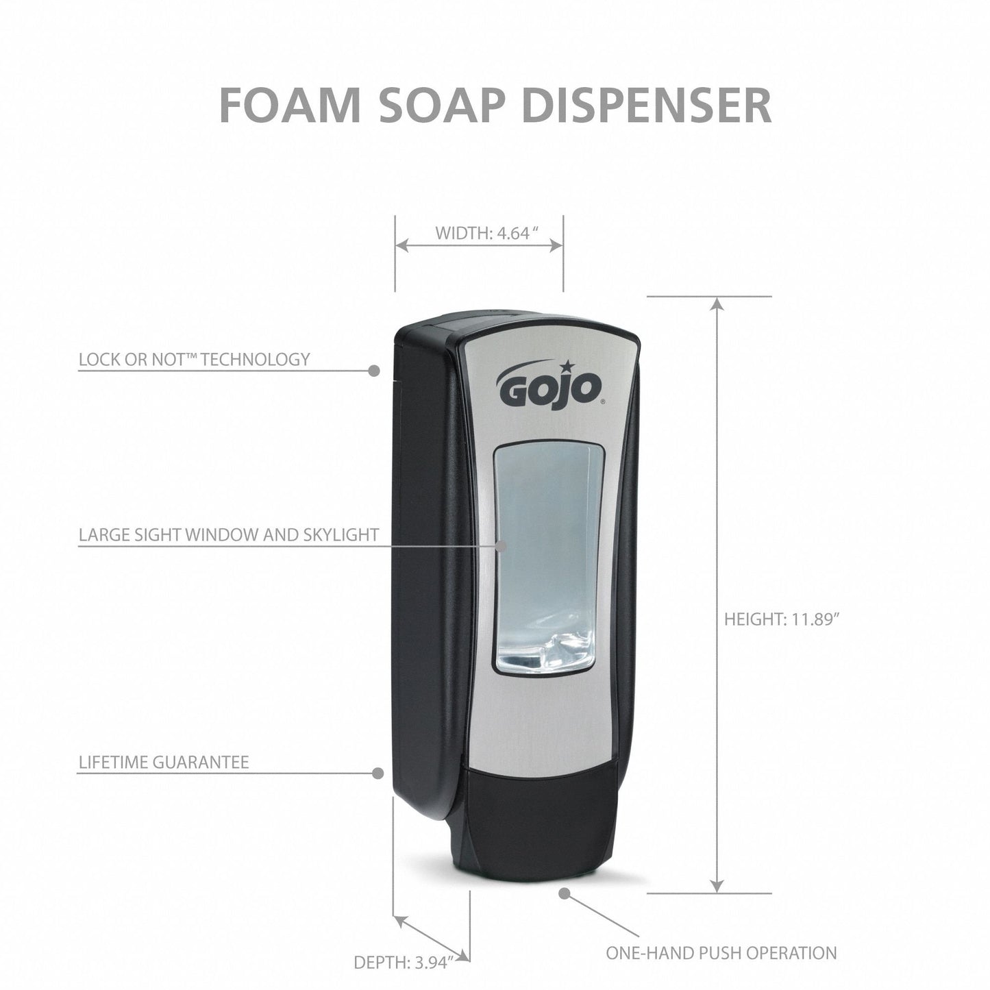 Hand Hygiene Dispenser GOJO ADX-12™ Chrome / Black Plastic Manual 1250 mL Wall Mount