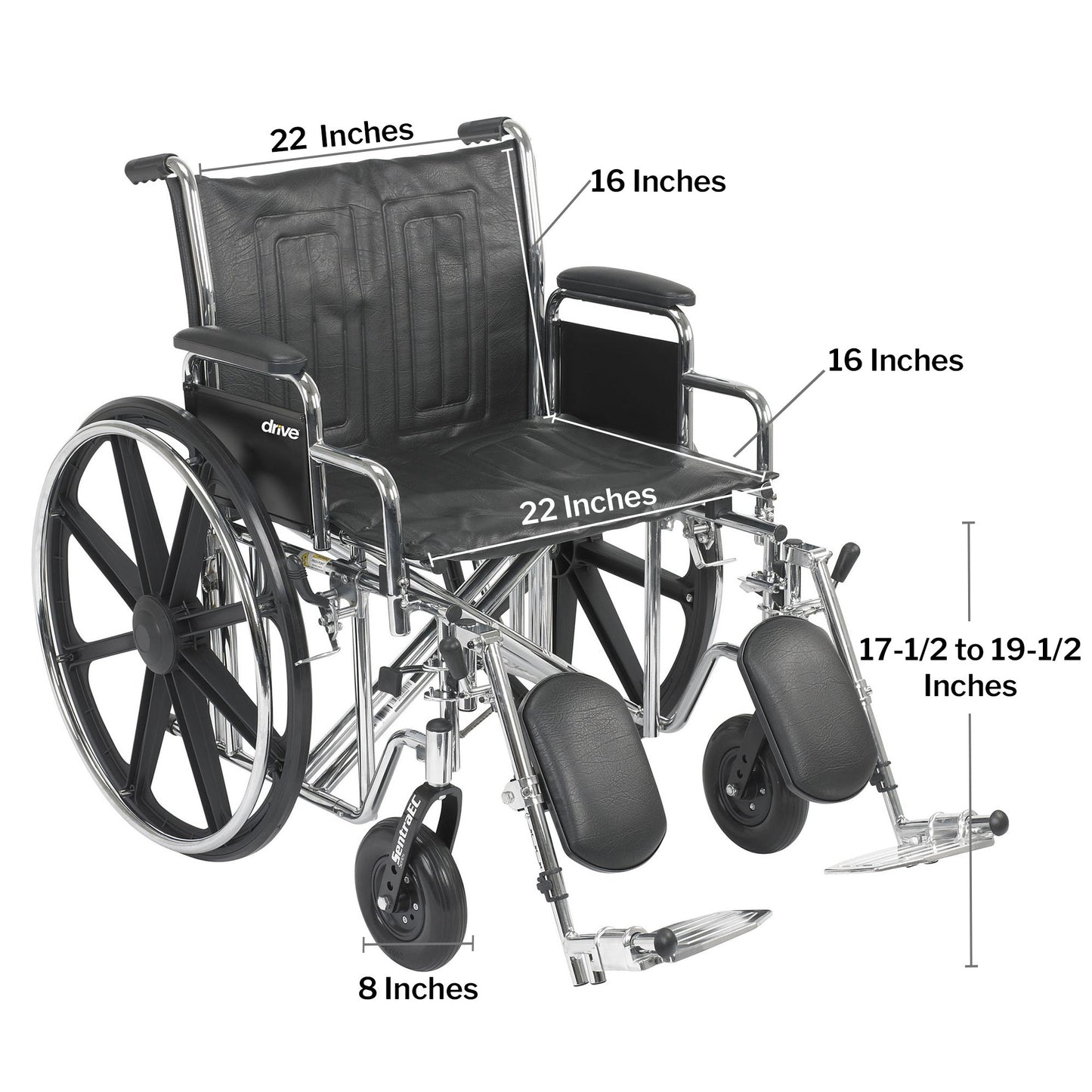 WHEELCHAIR, HD DUAL CROSS BRACE DDA ELR 22" 450LBS