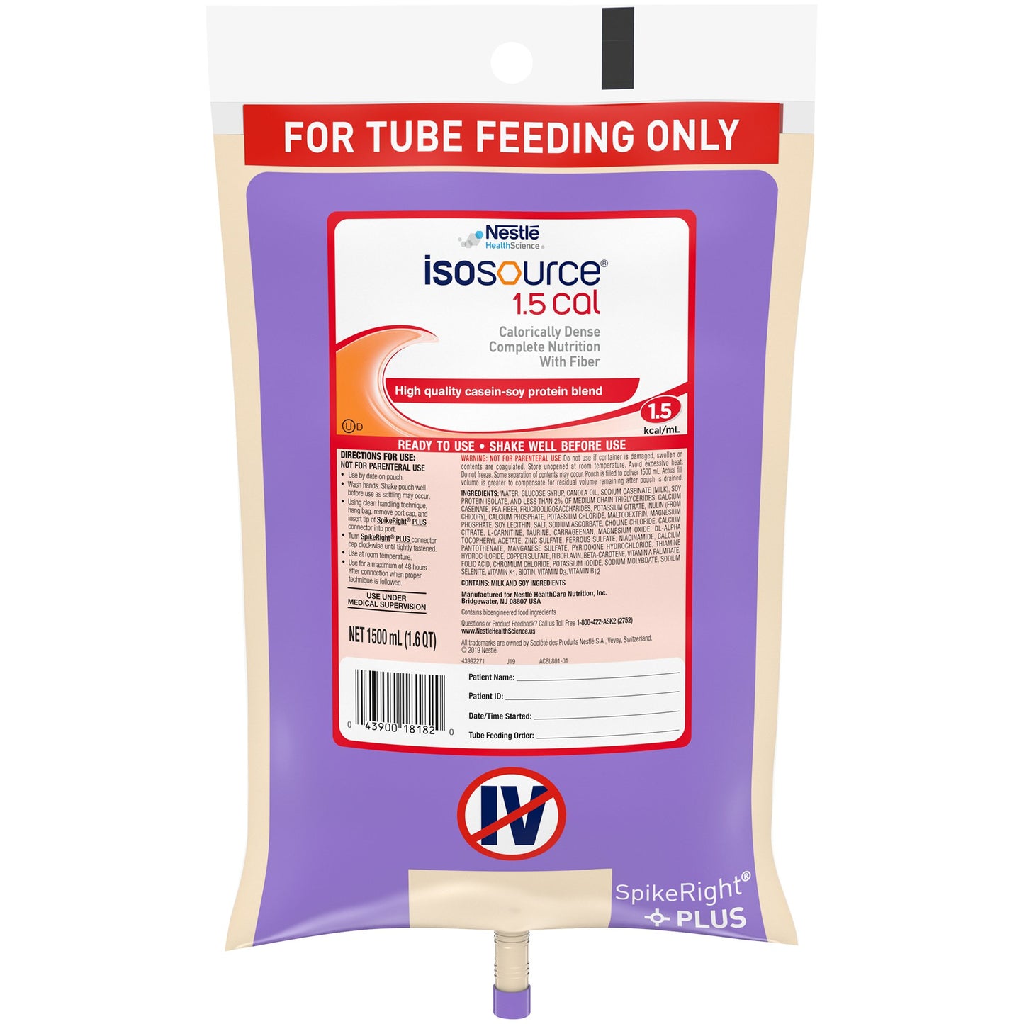 Isosource® 1.5 Cal Tube Feeding Formula, 1,500-mL Bag