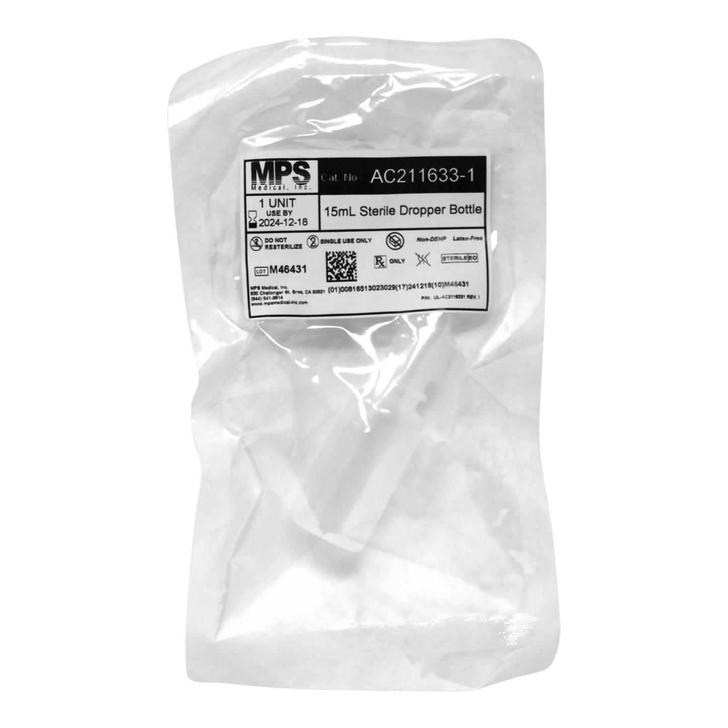 MPS Medical Sterile Dropper Bottle, 15 mL